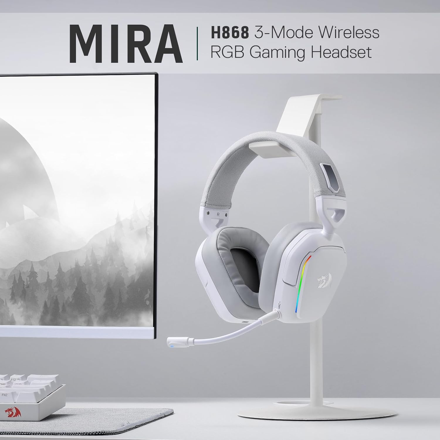 Redragon MIRA H868 RGB Wireless Gaming Headset – White Redragon MIRA H868 RGB Wireless Gaming Headset – White